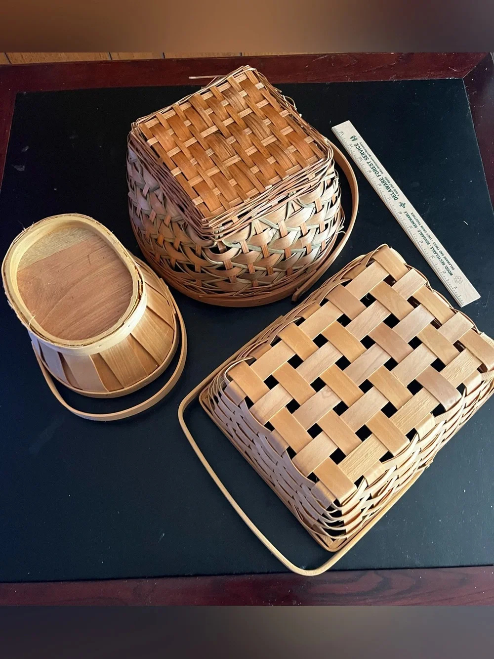 Natural Woven Basket Trio in Light Brown with Handles